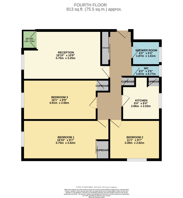 Floorplan of Flat 12 Hedley Court, 67 Putney Hill, London