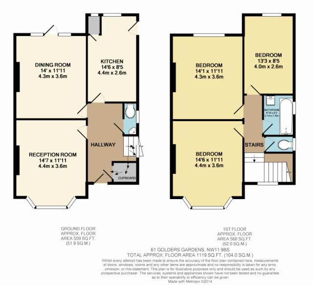 Floorplan of 61 Golders Gardens, Golders Green, London