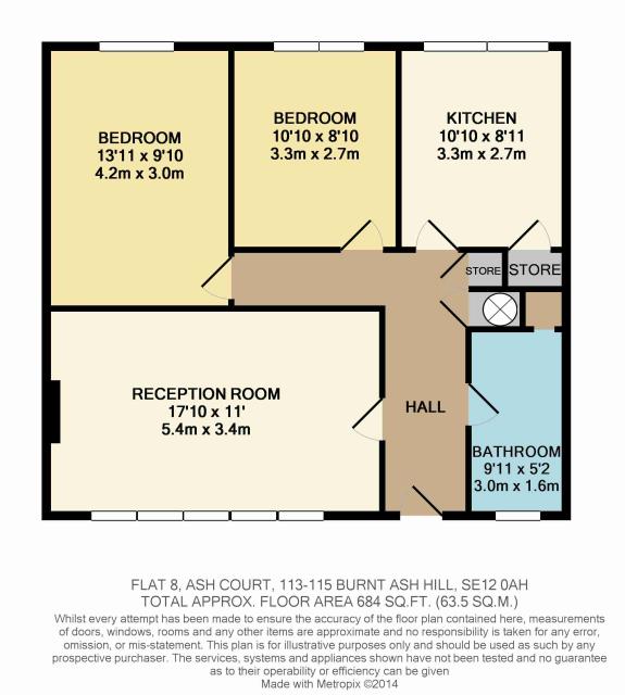 Floorplan of Flat 8, Ash Court 113-115 Burnt Ash Hill, Lee, London