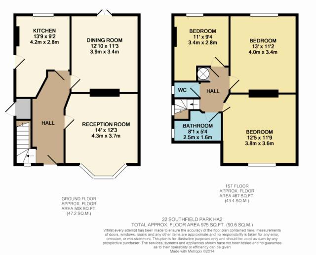 Floorplan of 22 Southfield Park, North Harrow, Middlesex