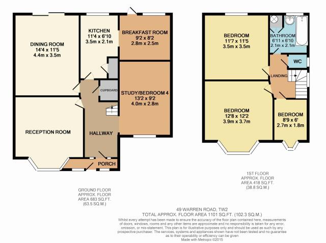 Floorplan of 49 Warren Road, Twickenham, Middlesex