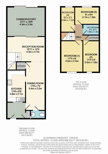 Floorplan of 44 Norman Crescent, Heston, Hounslow, Middlesex