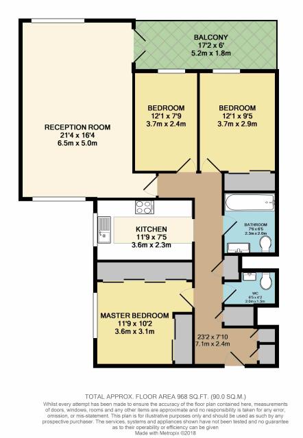 Floorplan of Flat 9 Chiltern House, 16 Hillcrest Road, Ealing