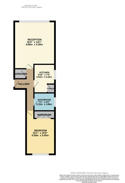 Floorplan of Flat 7 Grantham House, 22 Elmers Avenue, Surbiton